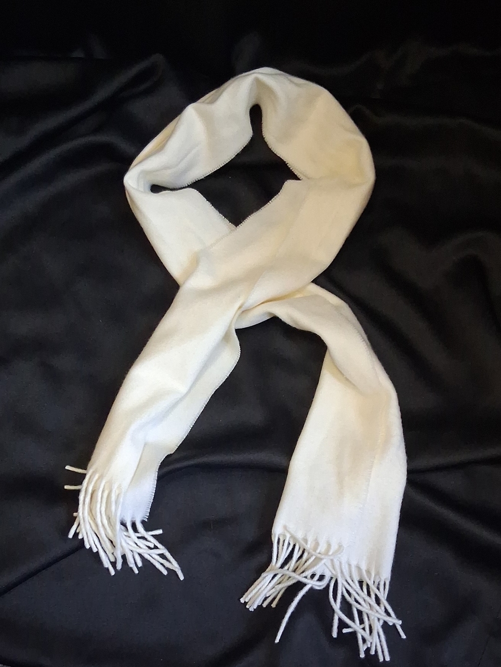 Vintage V. Fraas Cashmink Fringe Scarf - 11" X 59" - Cream